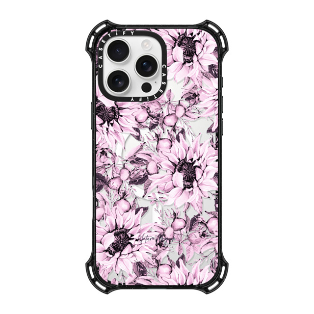 Nature Magick x CASETiFY iPhone 16 Pro Max ケース ブラック バウンスケース Pink Sunflowers Watercolor Floral Flowers by Nature Magick