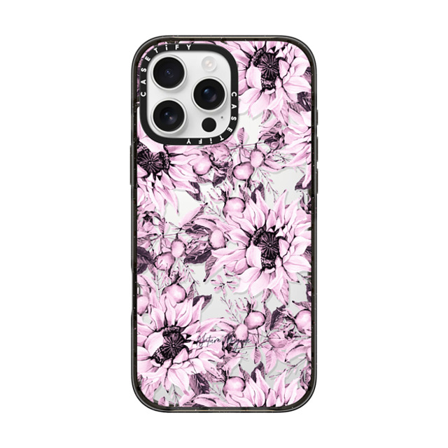 Nature Magick x CASETiFY iPhone 16 Pro Max ケース ブラック インパクトケース Pink Sunflowers Watercolor Floral Flowers by Nature Magick