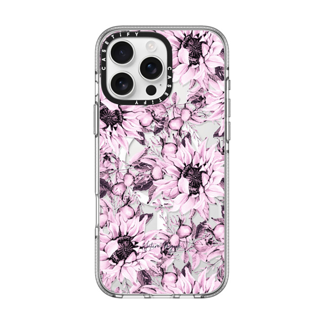 Nature Magick x CASETiFY iPhone 16 Pro Max ケース クリア クリア ケース MagSafe対応 Pink Sunflowers Watercolor Floral Flowers by Nature Magick