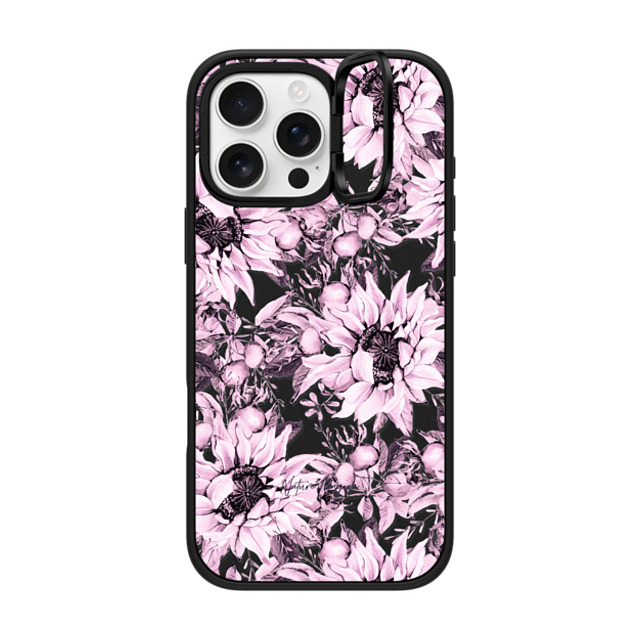 Nature Magick x CASETiFY iPhone 16 Pro Max ケース マットブラック インパクトリングスタンドケース MagSafe対応 Pink Sunflowers Watercolor Floral Flowers by Nature Magick