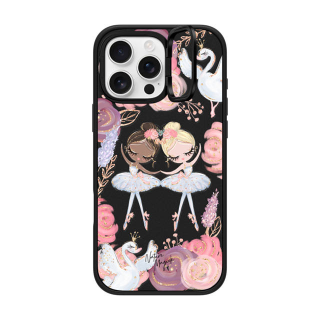 Nature Magick x CASETiFY iPhone 16 Pro Max ケース マットブラック インパクトリングスタンドケース MagSafe対応 Swan Lake Ballet Roses and Ballerinas by Nature Magick