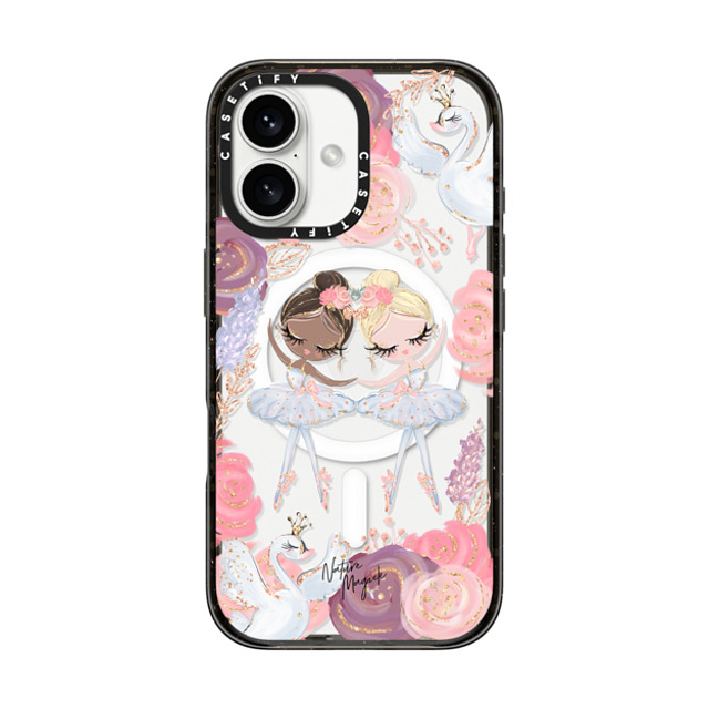 Nature Magick x CASETiFY iPhone 16 ケース ブラック インパクトケース MagSafe対応 Swan Lake Ballet Roses and Ballerinas by Nature Magick