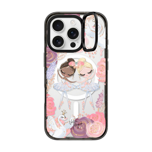 Nature Magick x CASETiFY iPhone 16 Pro ケース ブラック インパクトリングスタンドケース MagSafe対応 Swan Lake Ballet Roses and Ballerinas by Nature Magick