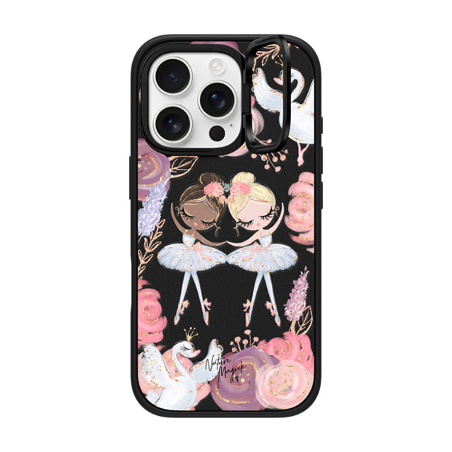 Nature Magick x CASETiFY iPhone 16 Pro ケース マットブラック インパクトリングスタンドケース MagSafe対応 Swan Lake Ballet Roses and Ballerinas by Nature Magick