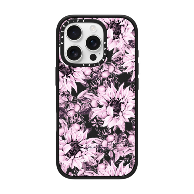 Nature Magick x CASETiFY iPhone 16 Pro ケース マットブラック インパクトケース MagSafe対応 Pink Sunflowers Watercolor Floral Flowers by Nature Magick