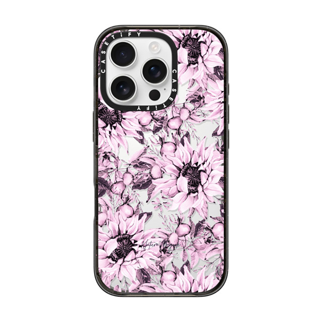 Nature Magick x CASETiFY iPhone 16 Pro ケース ブラック インパクトケース Pink Sunflowers Watercolor Floral Flowers by Nature Magick