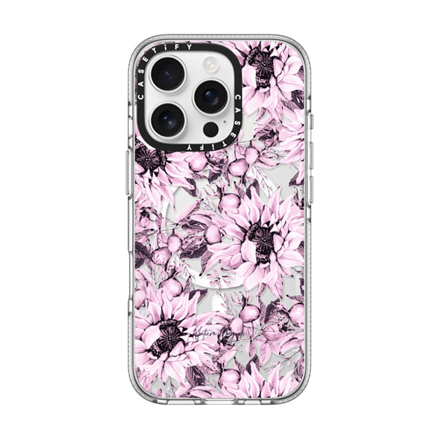 Nature Magick x CASETiFY iPhone 16 Pro ケース クリア クリア ケース MagSafe対応 Pink Sunflowers Watercolor Floral Flowers by Nature Magick