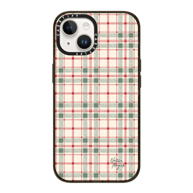 Nature Magick x CASETiFY iPhone 14 ケース ブラック インパクトケース MagSafe対応 Christmas Plaid Red and Green Holiday Pattern by Nature Magick