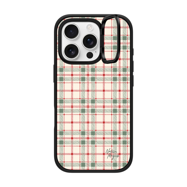 Nature Magick x CASETiFY iPhone 16 Pro ケース マットブラック インパクトリングスタンドケース MagSafe対応 Christmas Plaid Red and Green Holiday Pattern by Nature Magick