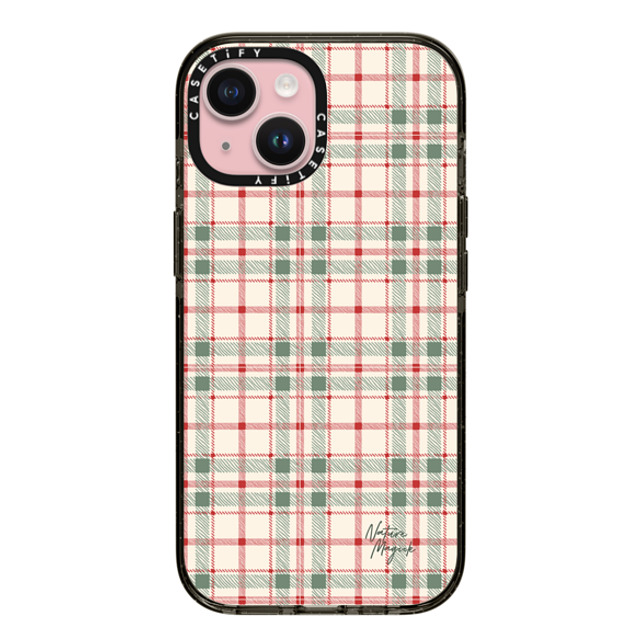 Nature Magick x CASETiFY iPhone 15 ケース ブラック インパクトケース Christmas Plaid Red and Green Holiday Pattern by Nature Magick