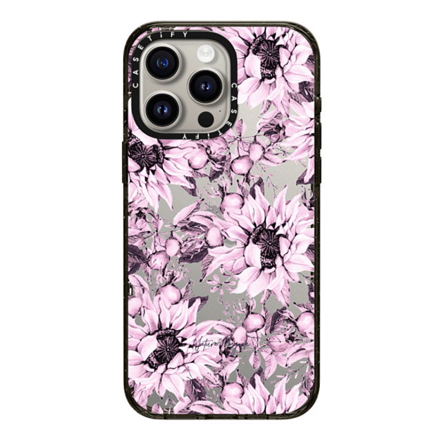 Nature Magick x CASETiFY iPhone 15 Pro Max ケース ブラック インパクトケース Pink Sunflowers Watercolor Floral Flowers by Nature Magick