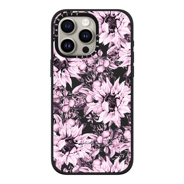 Nature Magick x CASETiFY iPhone 15 Pro Max ケース マットブラック インパクトケース MagSafe対応 Pink Sunflowers Watercolor Floral Flowers by Nature Magick