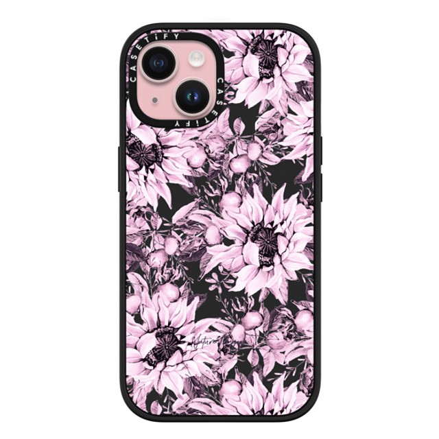 Nature Magick x CASETiFY iPhone 15 ケース マットブラック インパクトケース MagSafe対応 Pink Sunflowers Watercolor Floral Flowers by Nature Magick