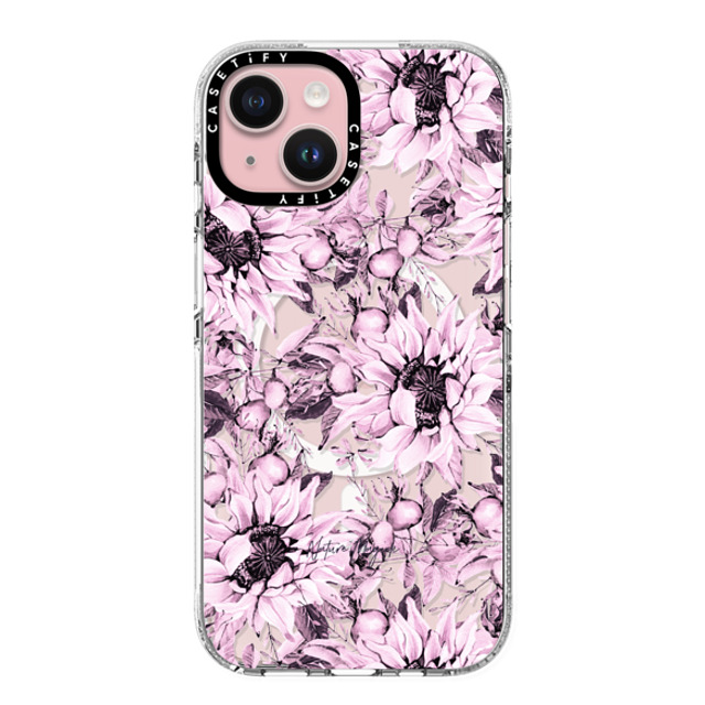 Nature Magick x CASETiFY iPhone 15 ケース クリア クリア ケース MagSafe対応 Pink Sunflowers Watercolor Floral Flowers by Nature Magick