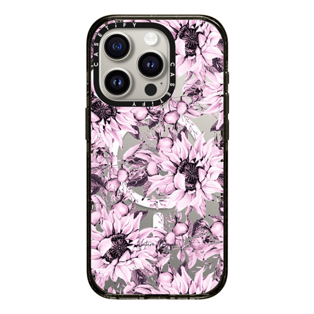 Nature Magick x CASETiFY iPhone 15 Pro ケース ブラック インパクトケース MagSafe対応 Pink Sunflowers Watercolor Floral Flowers by Nature Magick