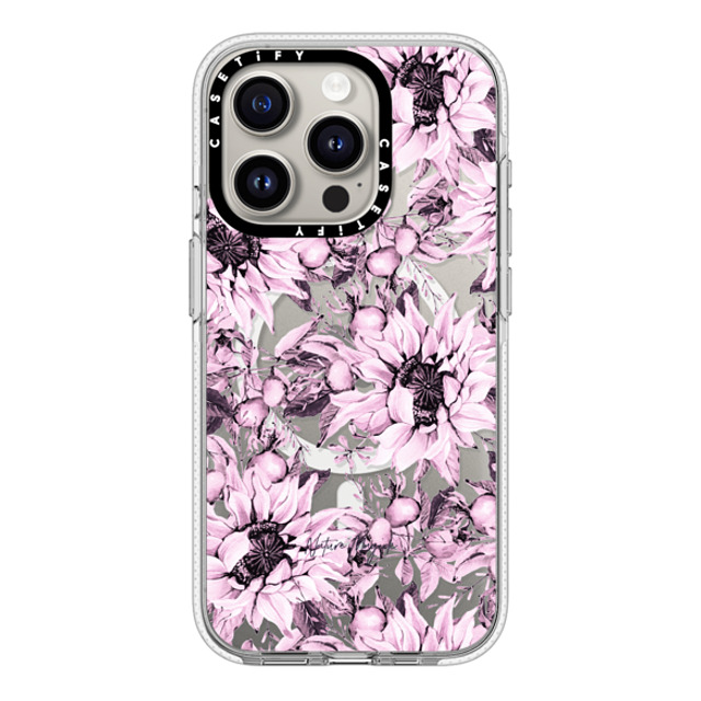 Nature Magick x CASETiFY iPhone 15 Pro ケース クリア クリア ケース MagSafe対応 Pink Sunflowers Watercolor Floral Flowers by Nature Magick