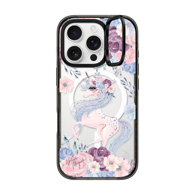 Nature Magick x CASETiFY iPhone 16 Pro ケース ブラック インパクトリングスタンドケース MagSafe対応 Winter Unicorn Floral by Nature Magick