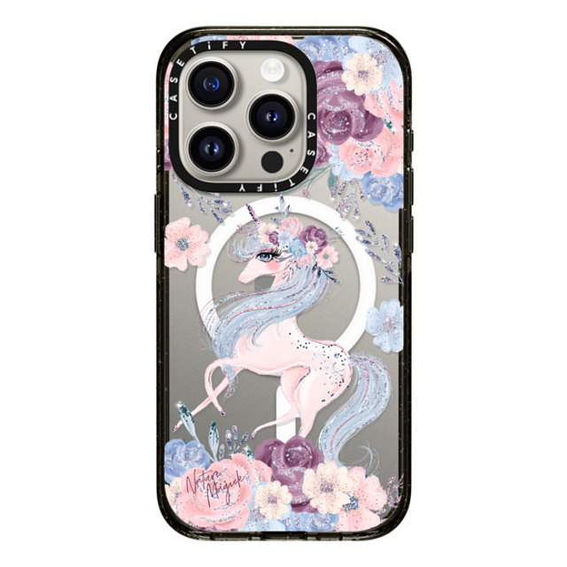 Nature Magick x CASETiFY iPhone 15 Pro ケース ブラック インパクトケース MagSafe対応 Winter Unicorn Floral by Nature Magick