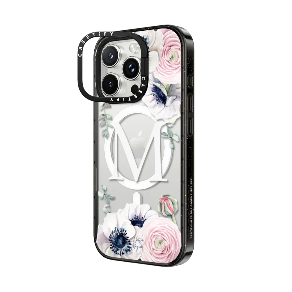 Impact Ring Stand iPhone 16 Pro Max Case MagSafe Compatible - Flower Blossom Love Monogram by Nature Magick - Letter M Floral Flowers Initial