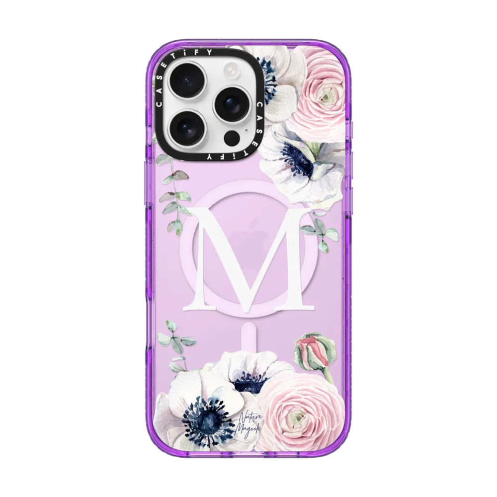 Impact iPhone 16 Pro Max Case MagSafe Compatible - Flower Blossom Love Monogram by Nature Magick - Letter M Floral Flowers Initial