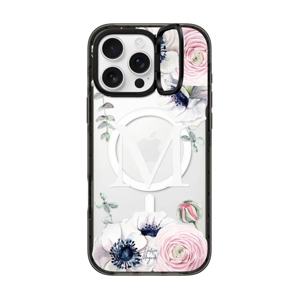 Impact Ring Stand iPhone 16 Pro Max Case MagSafe Compatible - Flower Blossom Love Monogram by Nature Magick - Letter M Floral Flowers Initial