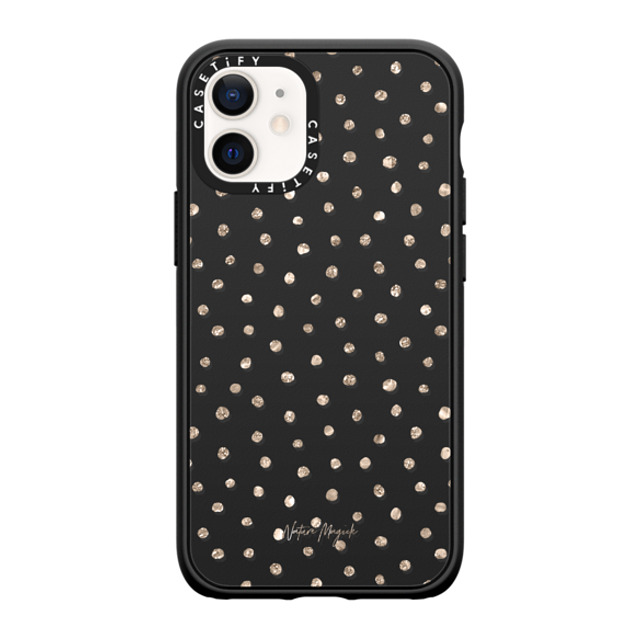 Nature Magick x CASETiFY iPhone 12 mini ケース マットブラック インパクトケース MagSafe対応 Girly Gold Dots by Nature Magick - Shimmery Gold Glitter Polka Dot + Clear