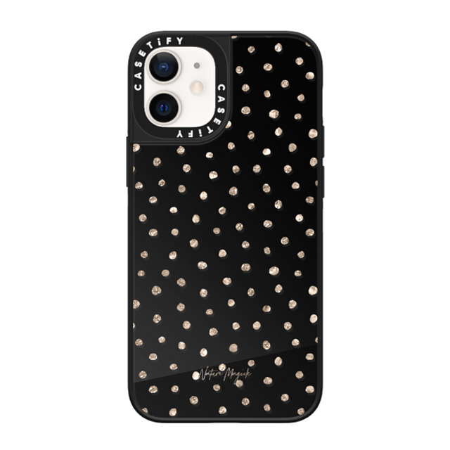 Nature Magick x CASETiFY iPhone 12 mini ケース Black on Black ミラーケース MagSafe対応 Girly Gold Dots by Nature Magick - Shimmery Gold Glitter Polka Dot + Clear