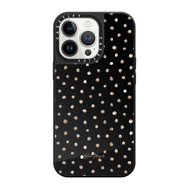 Nature Magick x CASETiFY iPhone 13 Pro ケース Black on Black ミラーケース MagSafe対応 Girly Gold Dots by Nature Magick - Shimmery Gold Glitter Polka Dot + Clear