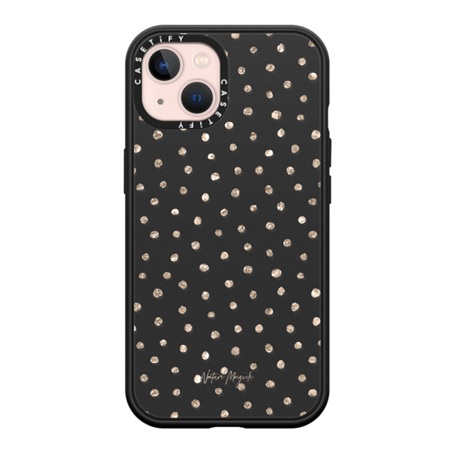 Nature Magick x CASETiFY iPhone 13 ケース マットブラック インパクトケース MagSafe対応 Girly Gold Dots by Nature Magick - Shimmery Gold Glitter Polka Dot + Clear