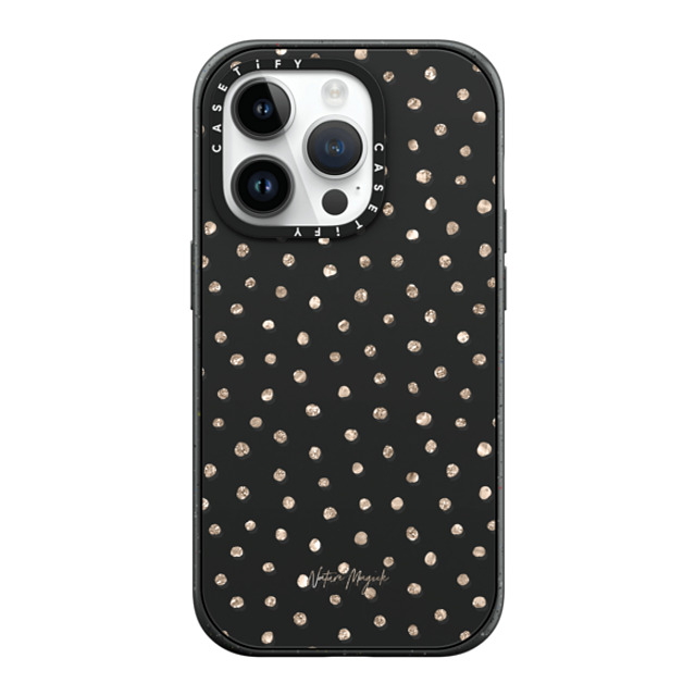 Nature Magick x CASETiFY iPhone 14 Pro ケース マットブラック インパクトケース MagSafe対応 Girly Gold Dots by Nature Magick - Shimmery Gold Glitter Polka Dot + Clear