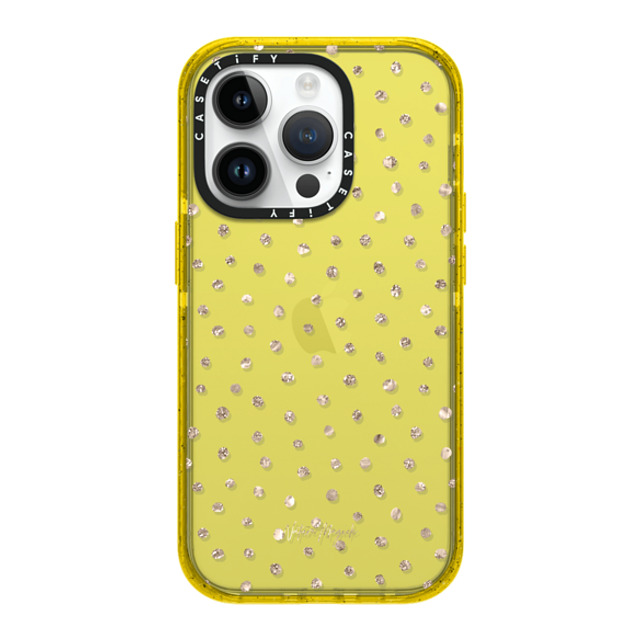 Nature Magick x CASETiFY iPhone 14 Pro ケース イエロー インパクトケース Girly Gold Dots by Nature Magick - Shimmery Gold Glitter Polka Dot + Clear