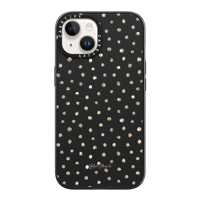 Nature Magick x CASETiFY iPhone 14 ケース マットブラック インパクトケース Girly Gold Dots by Nature Magick - Shimmery Gold Glitter Polka Dot + Clear