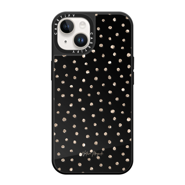 Nature Magick x CASETiFY iPhone 14 ケース Black on Black ミラーケース MagSafe対応 Girly Gold Dots by Nature Magick - Shimmery Gold Glitter Polka Dot + Clear