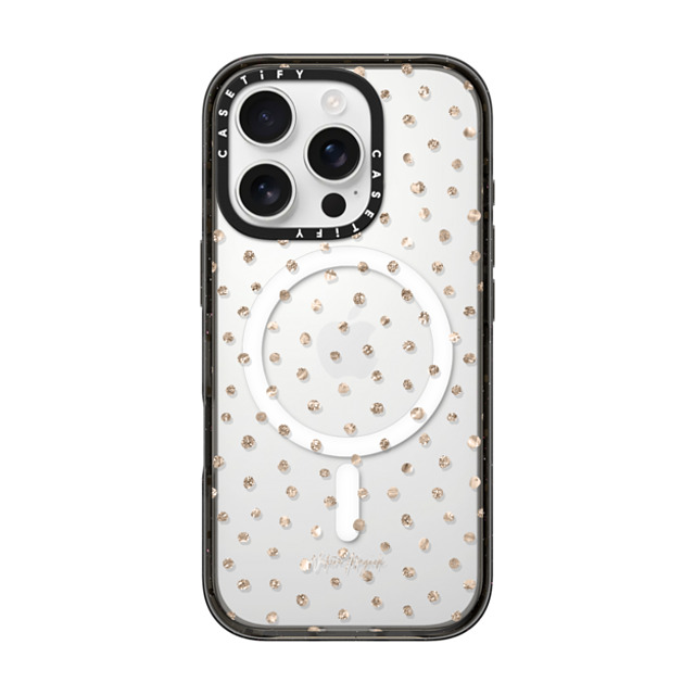 Nature Magick x CASETiFY iPhone 16 Pro ケース ブラック インパクトケース MagSafe対応 Girly Gold Dots by Nature Magick - Shimmery Gold Glitter Polka Dot + Clear