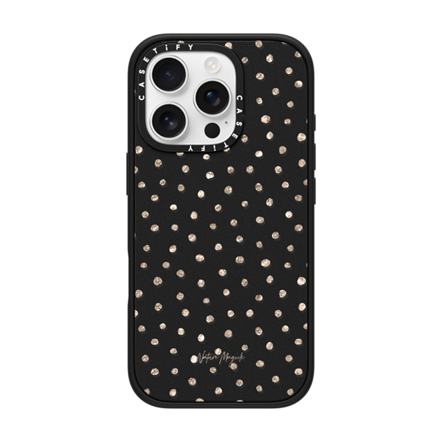 Nature Magick x CASETiFY iPhone 16 Pro ケース マットブラック インパクトケース Girly Gold Dots by Nature Magick - Shimmery Gold Glitter Polka Dot + Clear