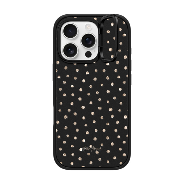 Nature Magick x CASETiFY iPhone 16 Pro ケース マットブラック インパクトリングスタンドケース MagSafe対応 Girly Gold Dots by Nature Magick - Shimmery Gold Glitter Polka Dot + Clear