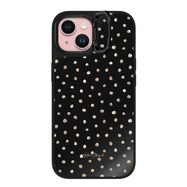 Nature Magick x CASETiFY iPhone 15 ケース Black on Black ミラー リングスタンドケース MagSafe対応 Girly Gold Dots by Nature Magick - Shimmery Gold Glitter Polka Dot + Clear