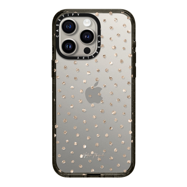 Nature Magick x CASETiFY iPhone 15 Pro Max ケース ブラック インパクトケース Girly Gold Dots by Nature Magick - Shimmery Gold Glitter Polka Dot + Clear