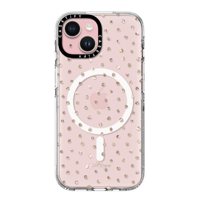 Nature Magick x CASETiFY iPhone 15 ケース クリア クリア ケース MagSafe対応 Girly Gold Dots by Nature Magick - Shimmery Gold Glitter Polka Dot + Clear