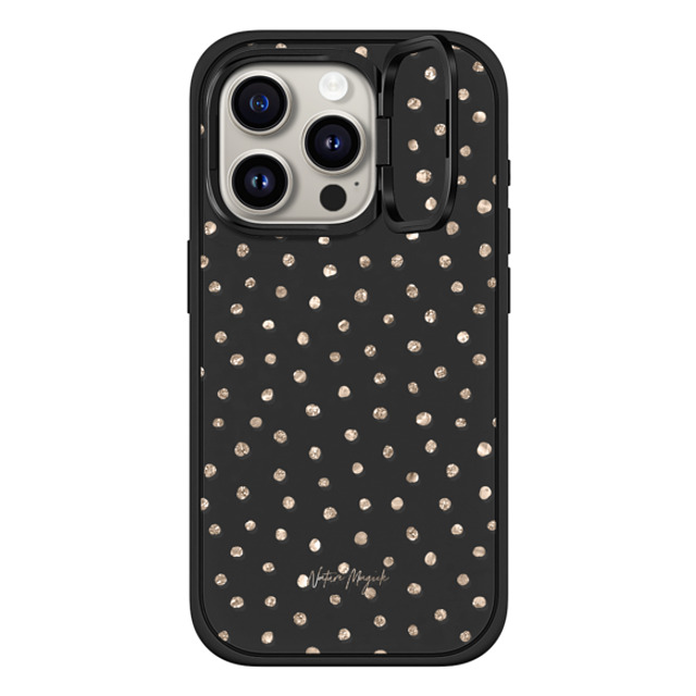 Nature Magick x CASETiFY iPhone 15 Pro ケース マットブラック インパクトリングスタンドケース MagSafe対応 Girly Gold Dots by Nature Magick - Shimmery Gold Glitter Polka Dot + Clear