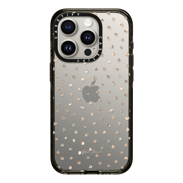 Nature Magick x CASETiFY iPhone 15 Pro ケース ブラック インパクトケース Girly Gold Dots by Nature Magick - Shimmery Gold Glitter Polka Dot + Clear