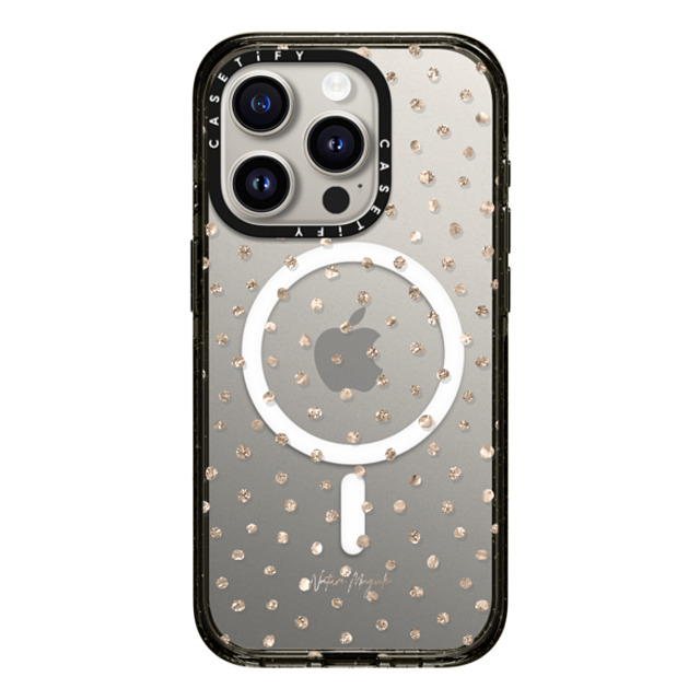 Nature Magick x CASETiFY iPhone 15 Pro ケース ブラック インパクトケース MagSafe対応 Girly Gold Dots by Nature Magick - Shimmery Gold Glitter Polka Dot + Clear