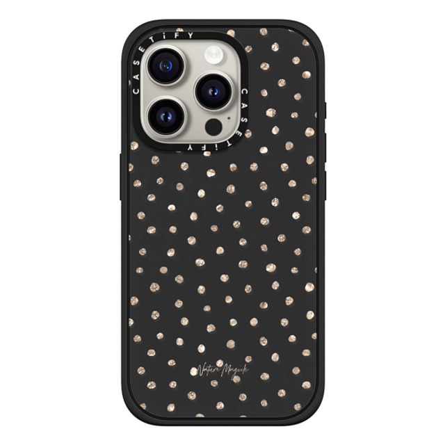 Nature Magick x CASETiFY iPhone 15 Pro ケース マットブラック インパクトケース MagSafe対応 Girly Gold Dots by Nature Magick - Shimmery Gold Glitter Polka Dot + Clear