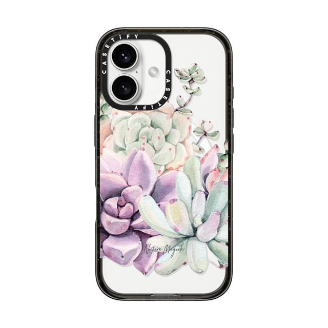 Nature Magick x CASETiFY iPhone 16 ケース ブラック インパクトケース MagSafe対応 Pretty Succulents Desert Watercolor Succulent Illustration Pastel Purple Blue Green by Nature Magick