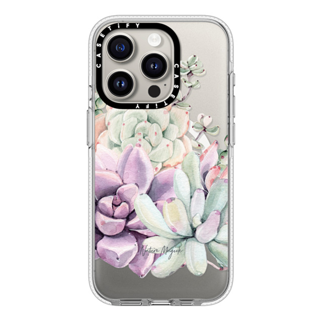 Nature Magick x CASETiFY iPhone 15 Pro ケース クリア クリア ケース MagSafe対応 Pretty Succulents Desert Watercolor Succulent Illustration Pastel Purple Blue Green by Nature Magick