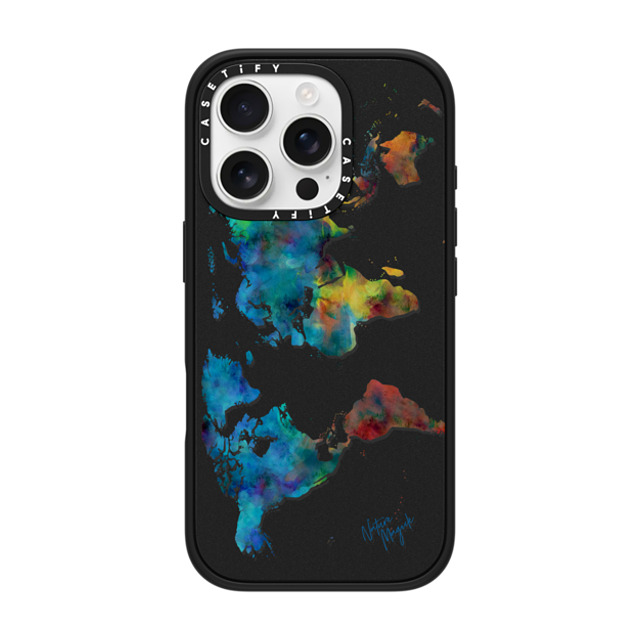 Nature Magick x CASETiFY iPhone 16 Pro ケース マットブラック インパクトケース MagSafe対応 World Map Rainbow 2 Travel Adventure Watercolor Painting by Nature Magick Nature Magick x CASETiFY iPhone 16 Pro ケース マットブラック インパクトケース MagSafe対応 World Map Rainbow 2 Travel Adventure Watercolor Painting by Nature Magick