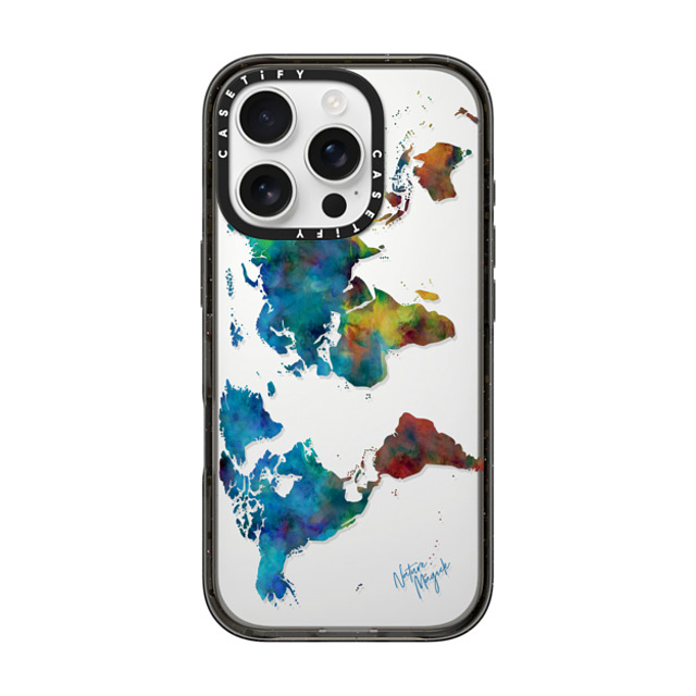 Nature Magick x CASETiFY iPhone 16 Pro ケース ブラック インパクトケース World Map Rainbow 2 Travel Adventure Watercolor Painting by Nature Magick Nature Magick x CASETiFY iPhone 16 Pro ケース ブラック インパクトケース World Map Rainbow 2 Travel Adventure Watercolor Painting by Nature Magick