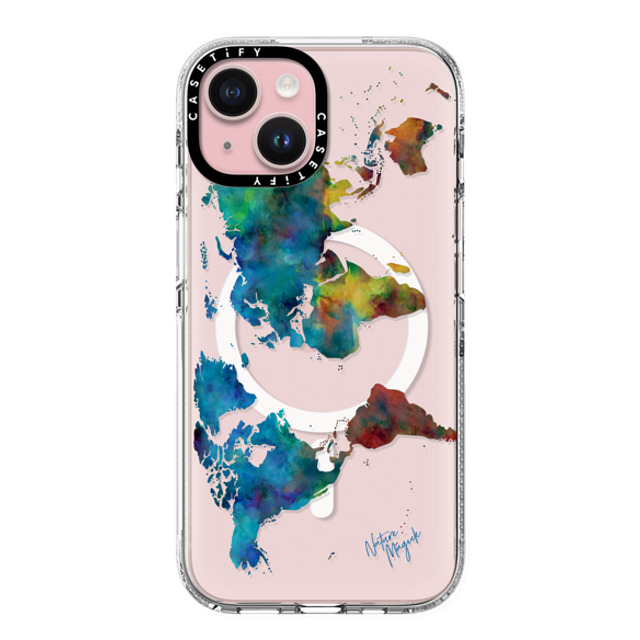 Nature Magick x CASETiFY iPhone 15 ケース クリア クリア ケース MagSafe対応 World Map Rainbow 2 Travel Adventure Watercolor Painting by Nature Magick Nature Magick x CASETiFY iPhone 15 ケース クリア クリア ケース MagSafe対応 World Map Rainbow 2 Travel Adventure Watercolor Painting by Nature Magick