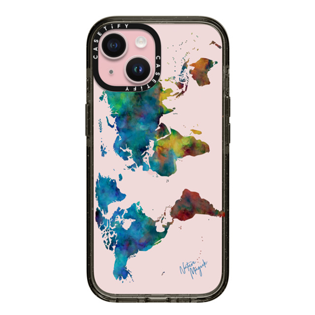 Nature Magick x CASETiFY iPhone 15 ケース ブラック インパクトケース World Map Rainbow 2 Travel Adventure Watercolor Painting by Nature Magick Nature Magick x CASETiFY iPhone 15 ケース ブラック インパクトケース World Map Rainbow 2 Travel Adventure Watercolor Painting by Nature Magick