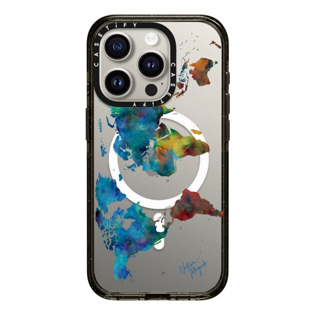 Nature Magick x CASETiFY iPhone 15 Pro ケース ブラック インパクトケース MagSafe対応 World Map Rainbow 2 Travel Adventure Watercolor Painting by Nature Magick Nature Magick x CASETiFY iPhone 15 Pro ケース ブラック インパクトケース MagSafe対応 World Map Rainbow 2 Travel Adventure Watercolor Painting by Nature Magick